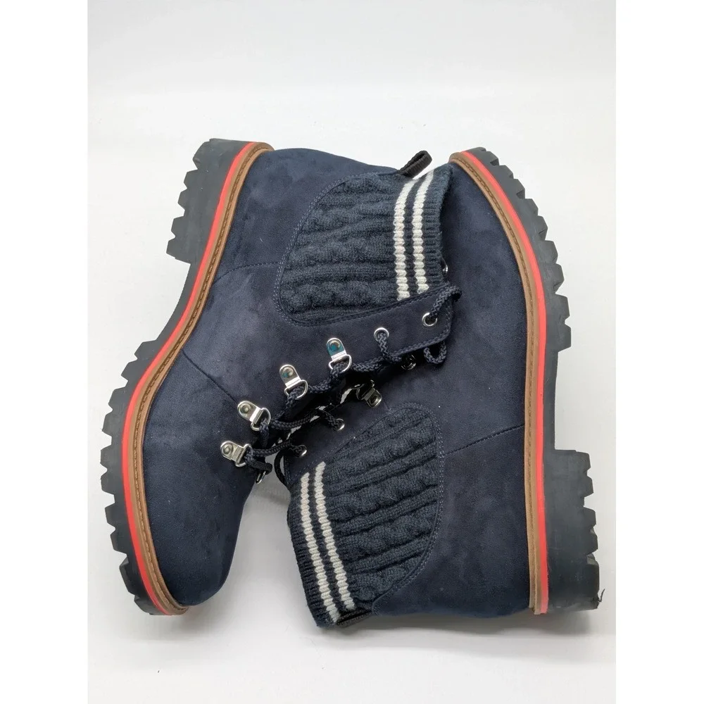 Torrid Women's 10W Navy Faux Suede Sweater Knit Hiker Ankle Boots Lug Sole